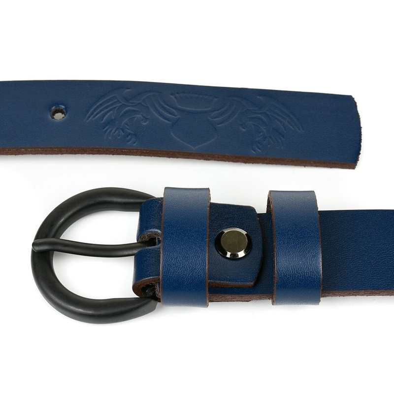 Skórzany pasek damski do spodni sukienki Beltimore granatowy A53 : Kolory - granatowy, Rozmiar pasków - r.110-125 cm