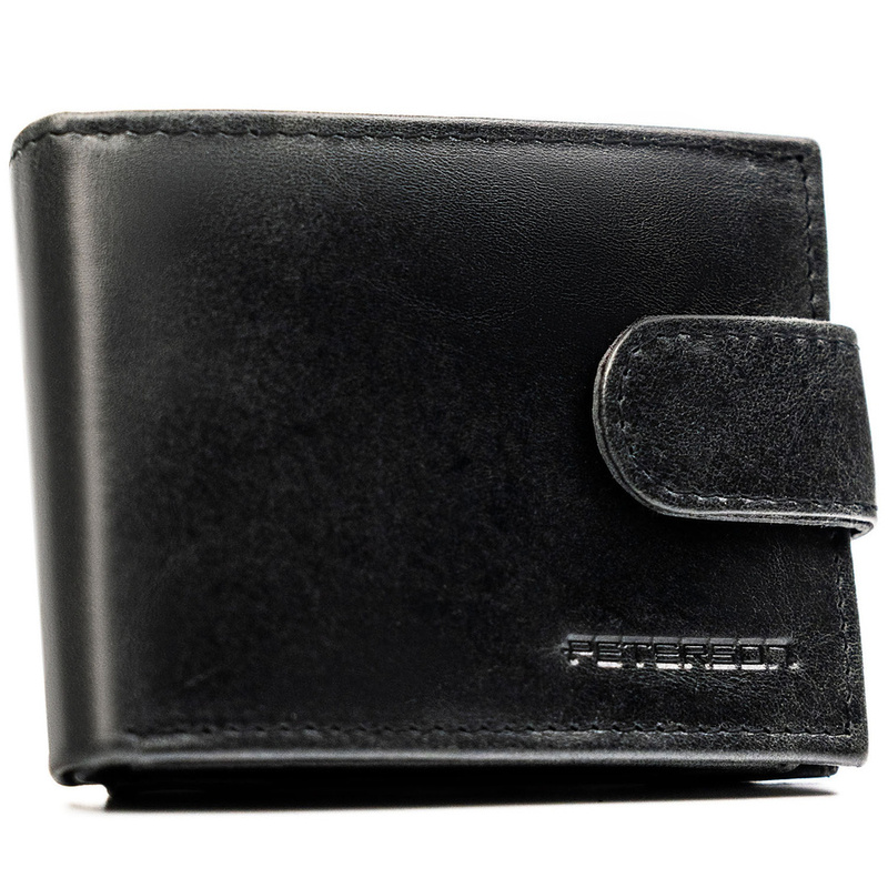 Skórzany, czarny portfel męski zamykany na zatrzask - Peterson