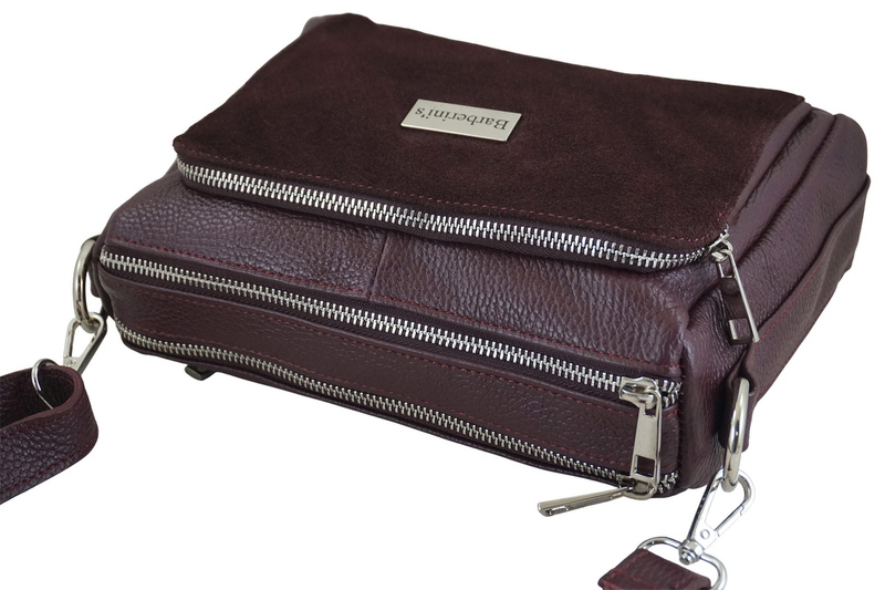 Codzienna torebka ze skóry naturalnej z zamszem - Bordowa