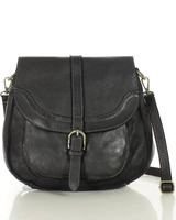 Torebka vintage retro skórzana listonoszka saddle bag - MARCO MAZZINI czarna