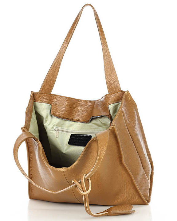 Modna torebka damska skórzany shopper bag - MARCO MAZZINI Portofino Max camel