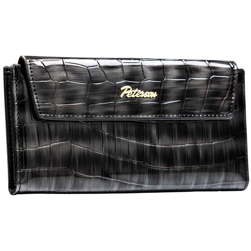 Szary portfel damski ze skóry ekologicznej zamykany na zatrzask - Peterson