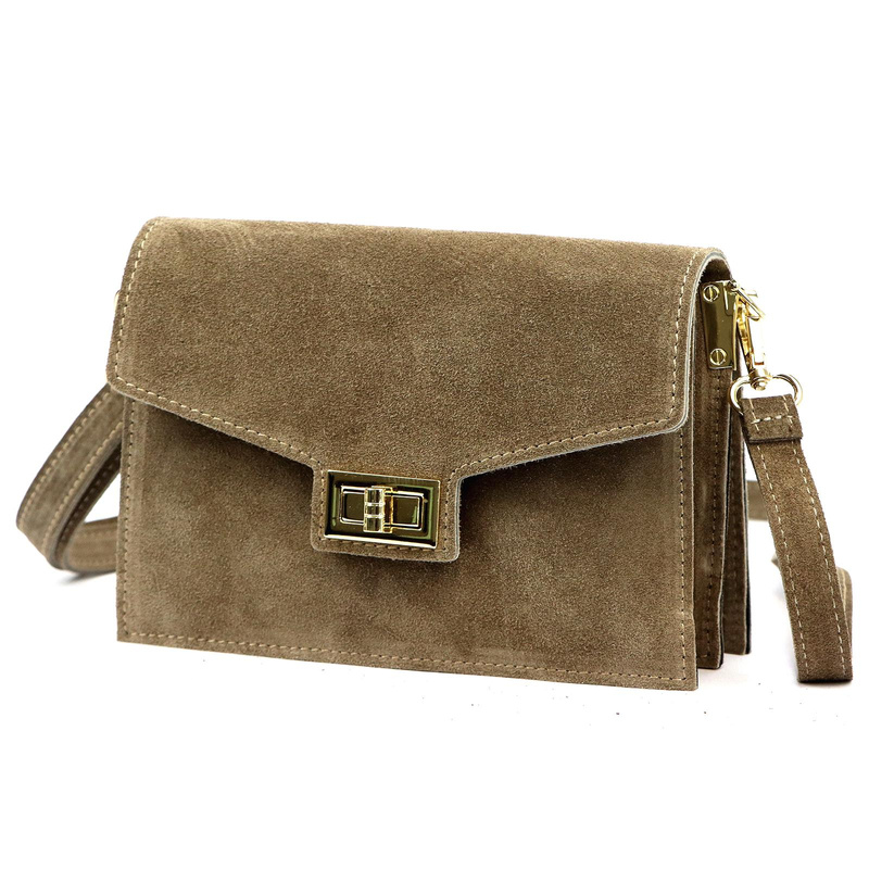 Luka Damska listonoszka ze skóry naturalnej zamszowej z organizerem