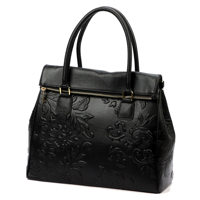 Vera Pelle damski duży kuferek torebka do ręki skóra naturalna z paskiem