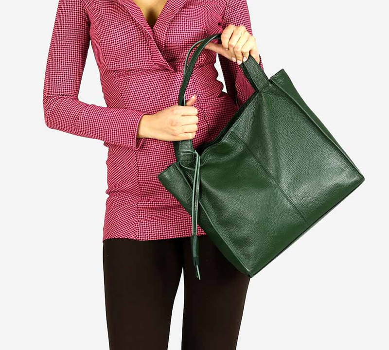 Modna torebka damska skórzany shopper bag - MARCO MAZZINI Portofino Max ciemny zielony