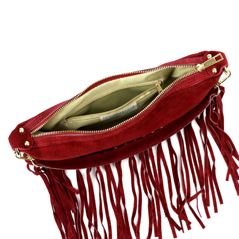 Luka Zamszowa damska listonoszka skórzana z frędzlami torebka na ramię