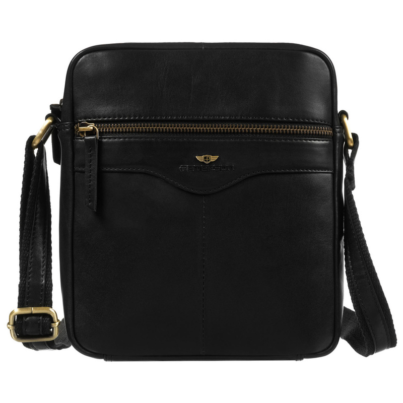 Jednokomorowa listonoszka męska ze skóry naturalnej w czarnym kolorze - Peterson