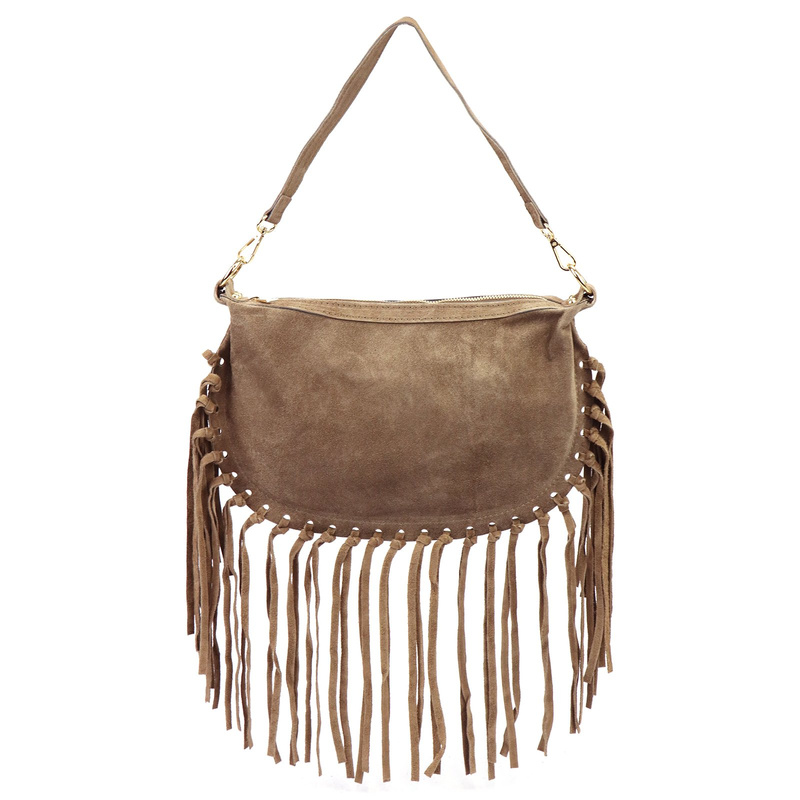 Luka Zamszowa damska listonoszka skórzana z frędzlami torebka na ramię