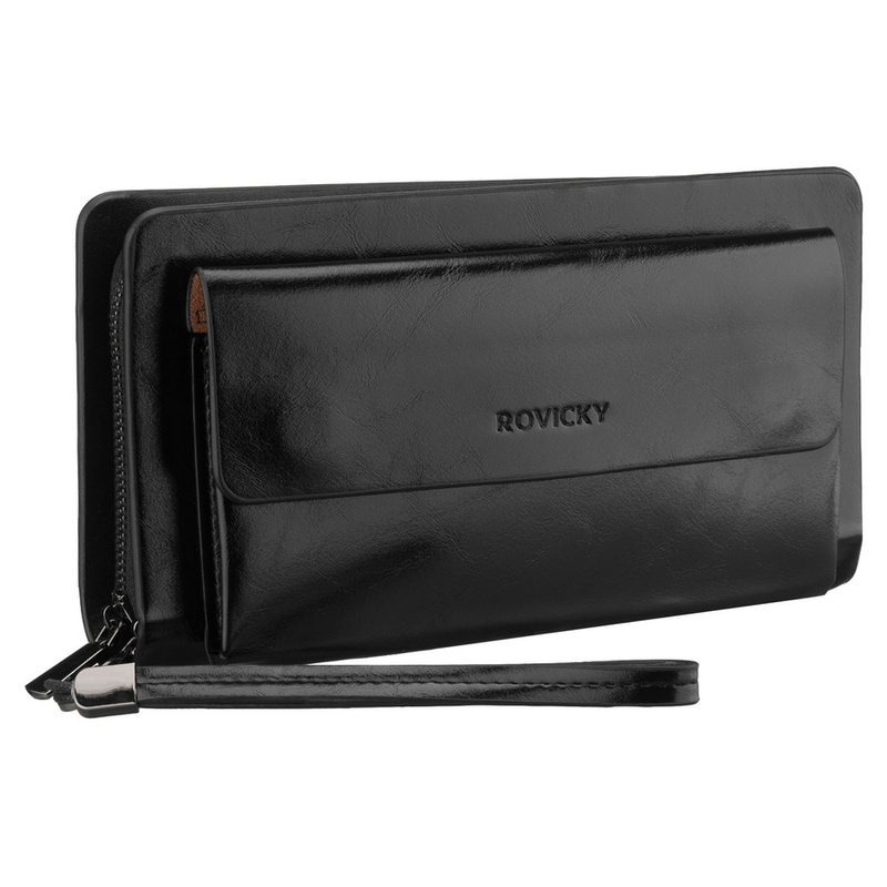 Saszetka męska ze skóry ekologicznej w czarnym kolorze, dwukomorowa - Rovicky