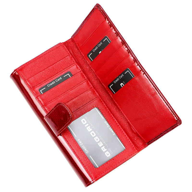 Lakierowany duży Skórzany damski portfel Gregorio