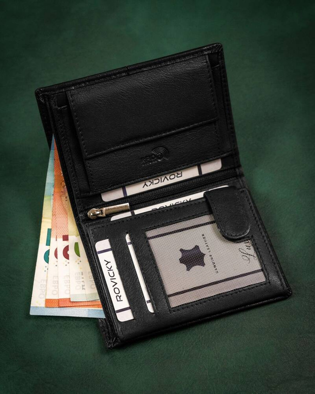 Skórzany składany męski portfel od Rovicky z RFID