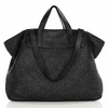 Torba damska pleciona shopper & shoulder leather bag - MAZZINI czarna