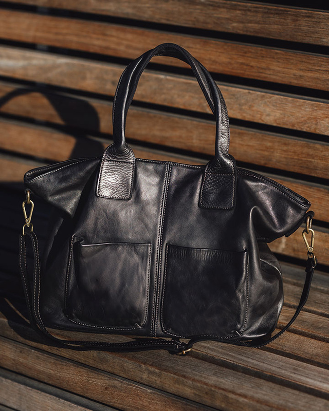 Torebka skórzana shopper bag - MARCO MAZZINI czarny