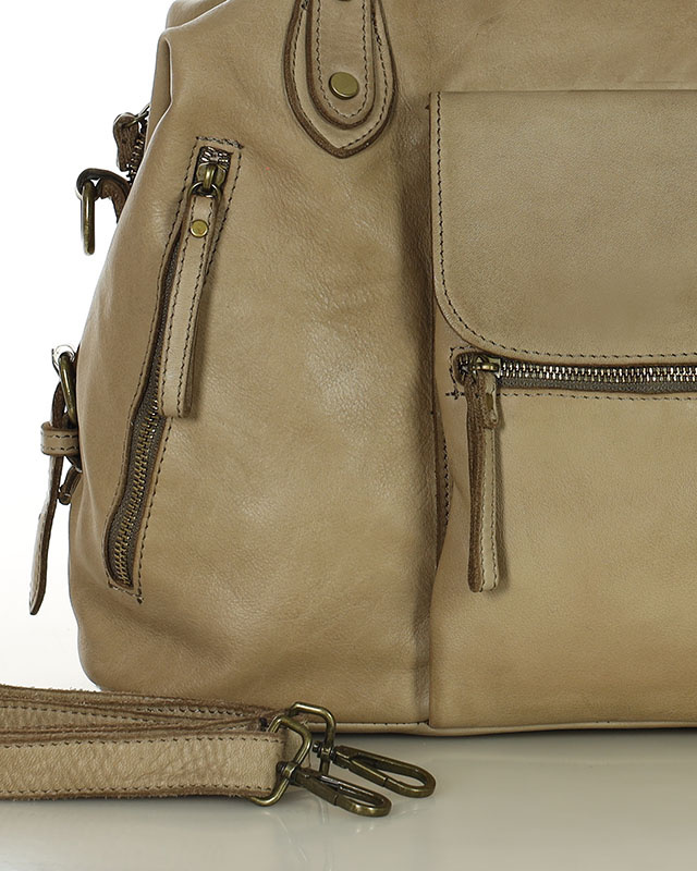 Torba biznesowa bowling retro bag skórzana - MARCO MAZZINI beżowa taupe