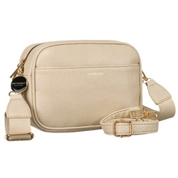 Mała beżowa listonoszka damska ze skóry ekologicznej dwa paski na ramię w komplecie Peterson