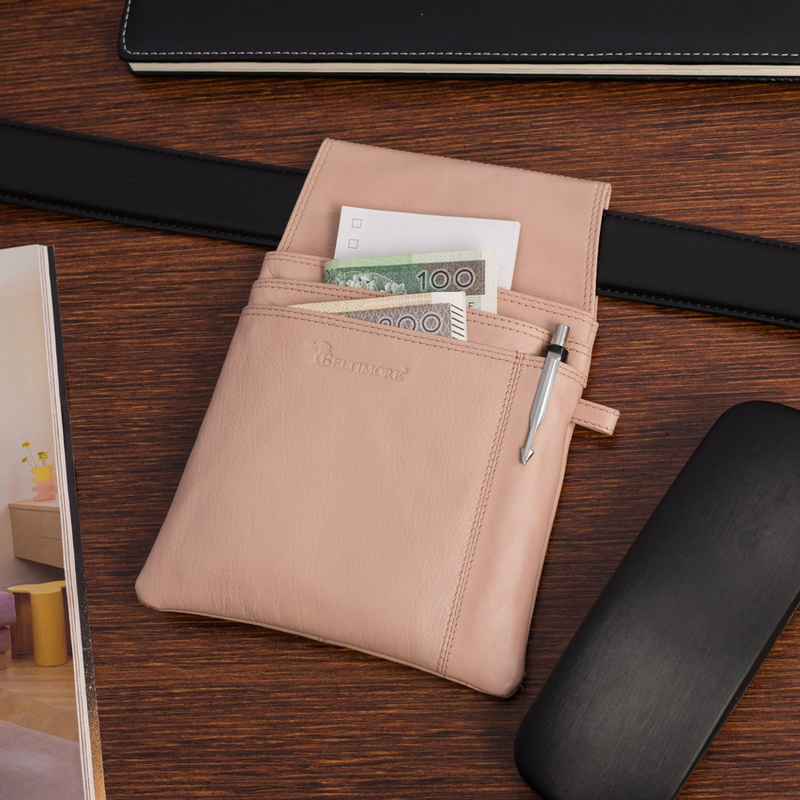 Kabura kelnerska skórzana etui na pasek skóra naturalna Beltimore beżowa U10