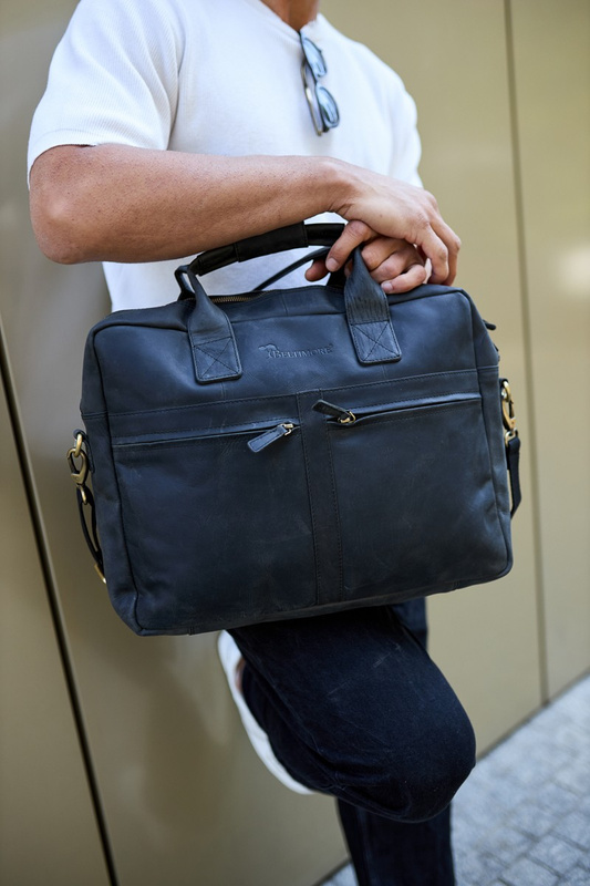 Duża solidna skórzana torba Beltimore na laptopa dokumenty czarna nubuk M87