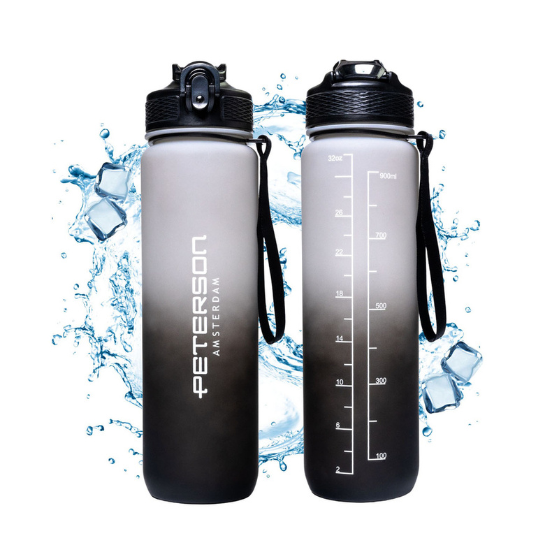 Bidon o pojemności 1000ml w biało-czarnym kolorze ze słomką - Peterson