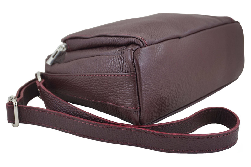 Listonoszka skórzana z kieszeniami - Bordowa