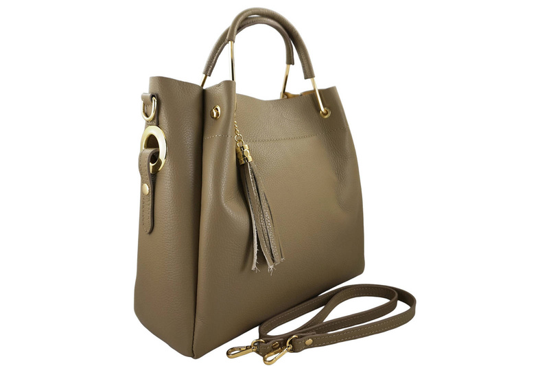 Torebka kuferek skórzana damska - Beżowa ciemna