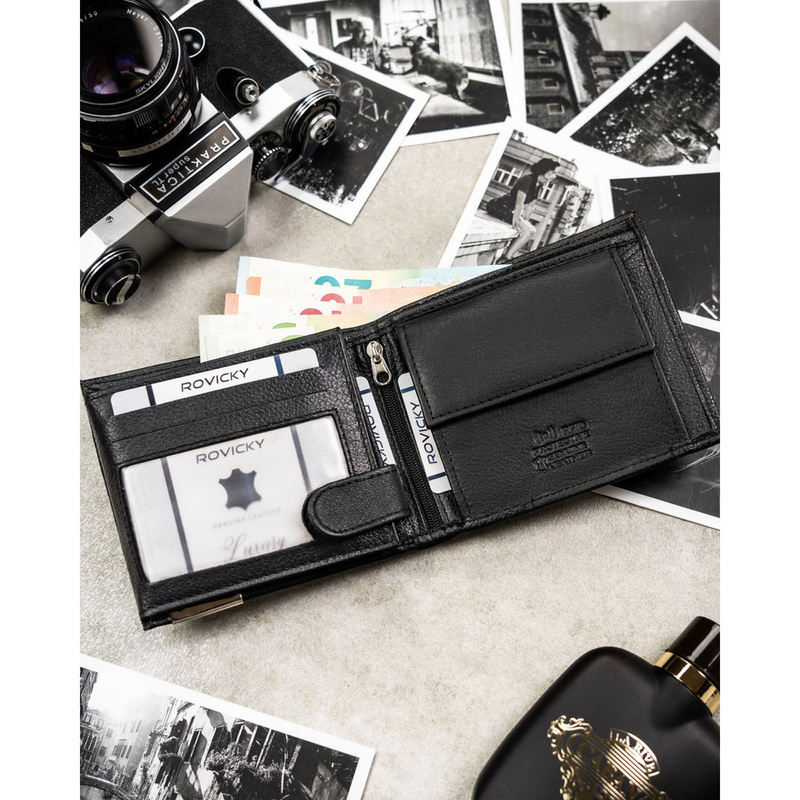 Duży portfel męski ze skóry naturalnej w czarnym kolorze z systemem RFID - 4U Cavaldi