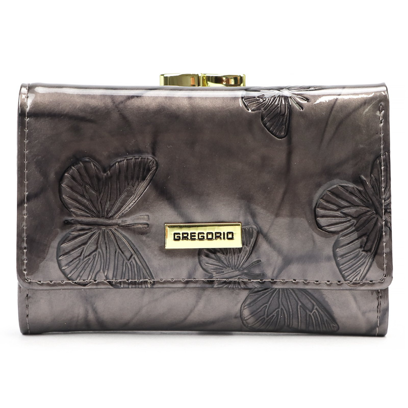 Gregorio damski portfel lakierowany skórzany pojemna portmonetka w motyle