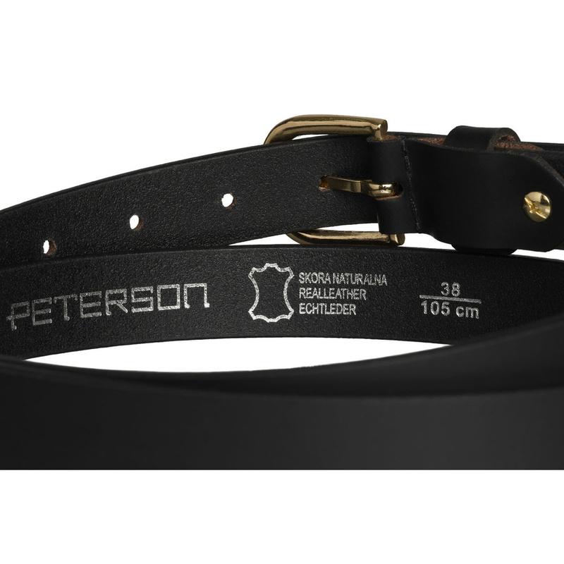 Elegancki pasek damski ze skóry naturalnej w czarnym kolorze ze złotą, klasyczną klamrą - Peterson
