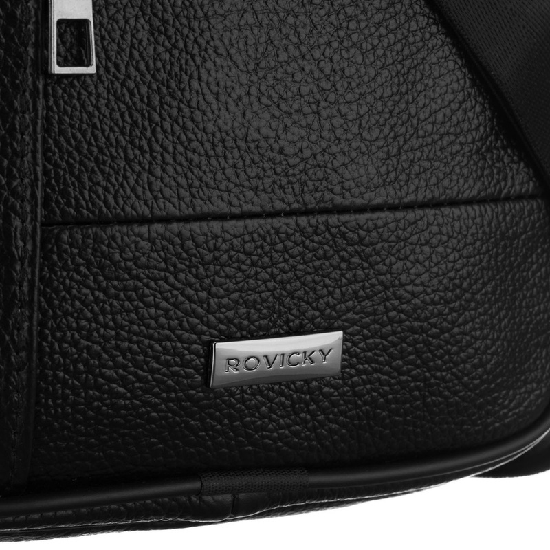 Czarna listonoszka męska wykonana ze skóry naturalnej, zamykana suwakiem - Rovicky