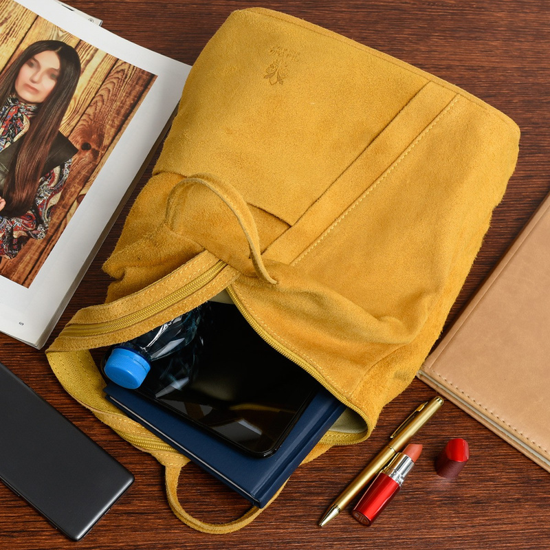 Musztardowy Vera Pelle włoski Plecak Skórzany damski mały T53