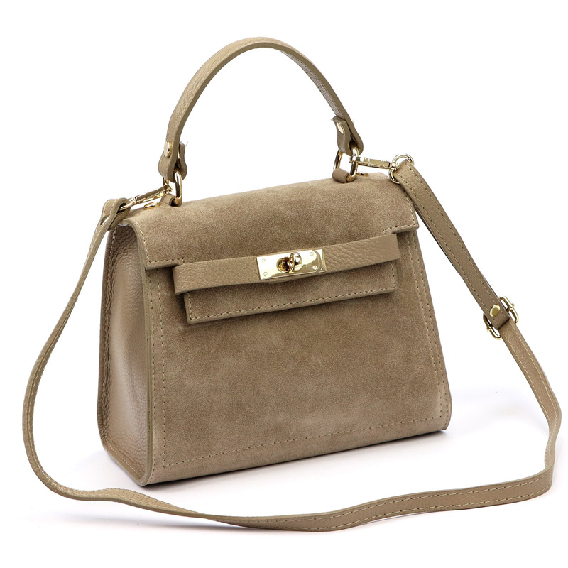 Vera Pelle Torebka Skórzana Kuferek Damski Zamsz Listonoszka Mała