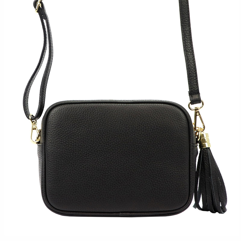 Luka damska listonoszka skóra naturalna torebka z brelokiem z frędzlem