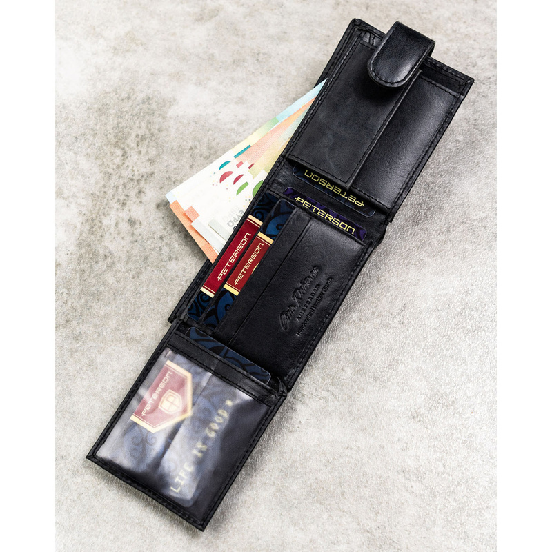 Skórzany, czarny portfel męski zamykany na zatrzask - Peterson