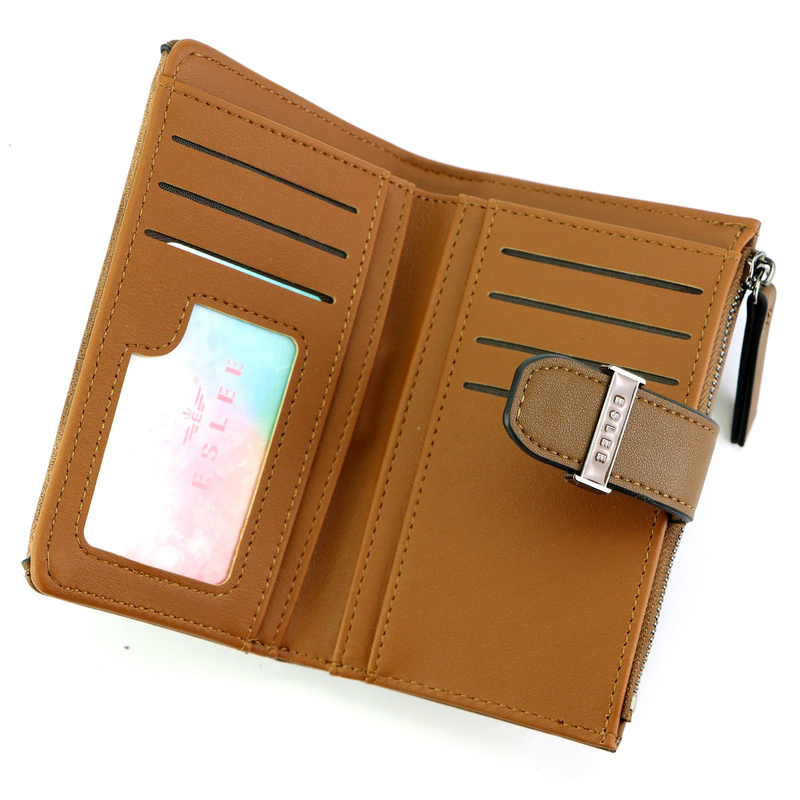 Eslee Duży Portfel Damski Podłużny Pionowy Skóra Eko Na Zatrzask