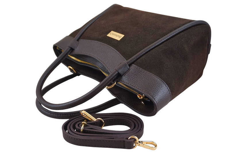 Elegancka torebka ze skóry zamszowej - Brązowa ciemna