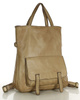 Skórzana torebka plecak z kieszenią z przodu - MARCO MAZZINI beż taupe