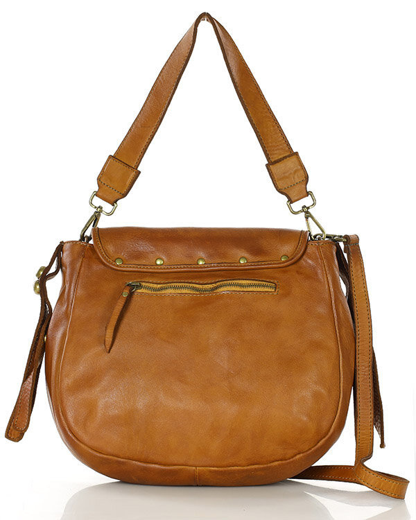 Marco Mazzini Torebka classic saddle bag ze skóry naturalnej na ramie brąz camel