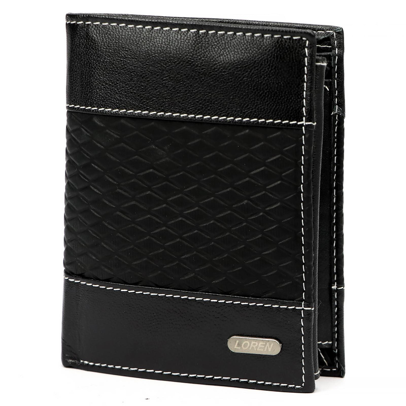 Loren portfel męski skóra naturalna pionowy składany przegrody 2 kieszenie