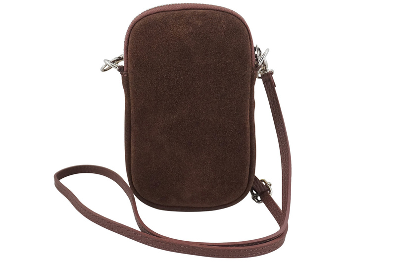 Etui na telefon ze skóry zamszowej - Brązowe