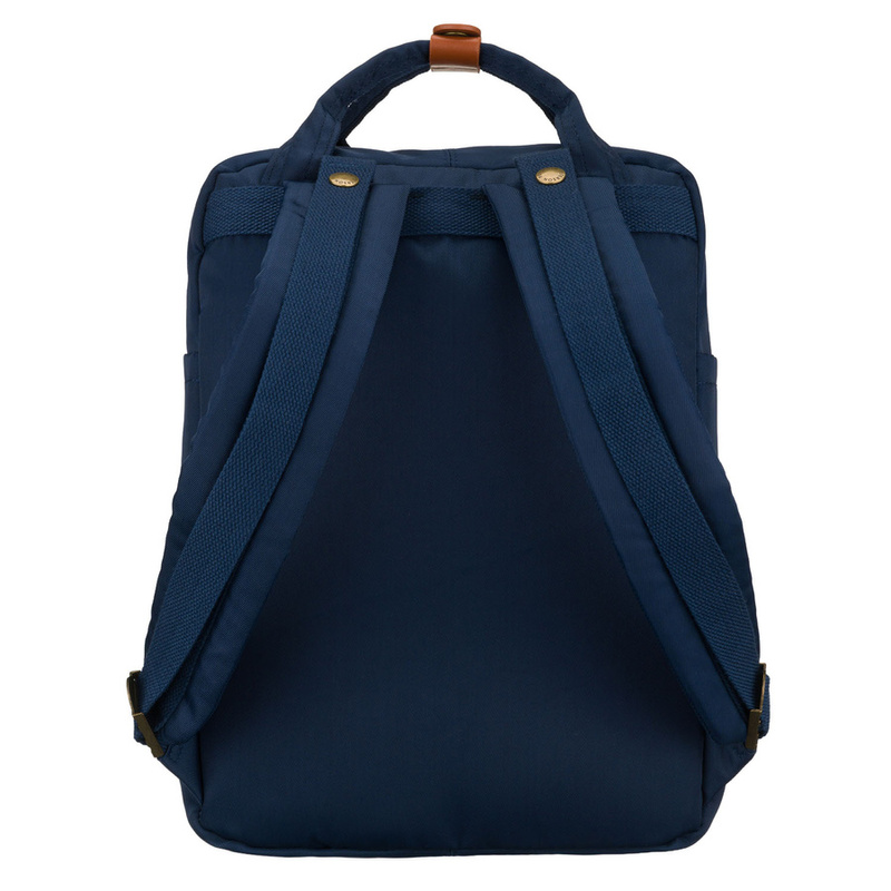 Granatowo-brązowy plecak damski z poliestru i skóry ekologicznej, zamykany suwakiem - Peterson