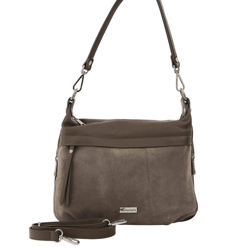 Skórzana torebka z zamszowym akcentem - Beżowa ciemna