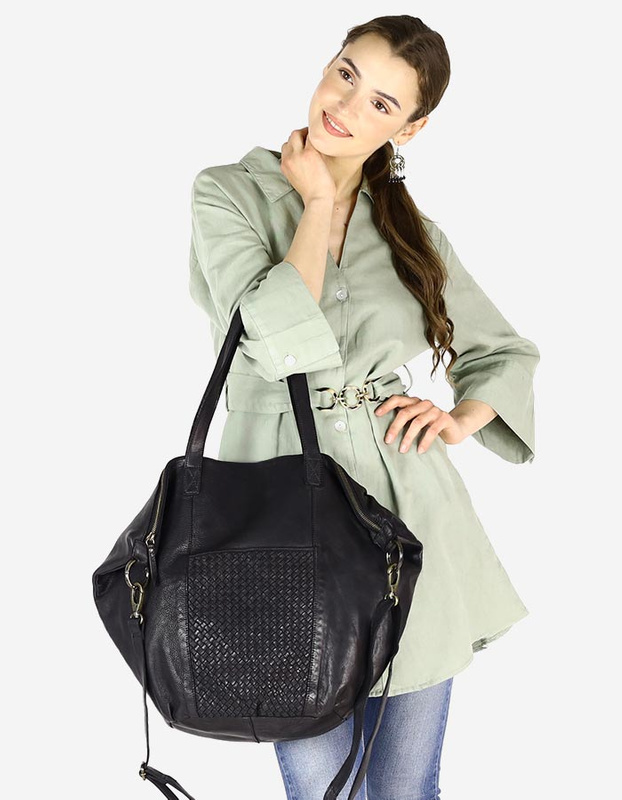 Torba damska skórzana shopper z kieszeniami - It bag MARCO MAZZINI czarna