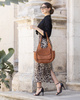 Włoska torebka skórzana z kieszenią z przodu retro bag handmade - MARCO MAZZINI brąz camel