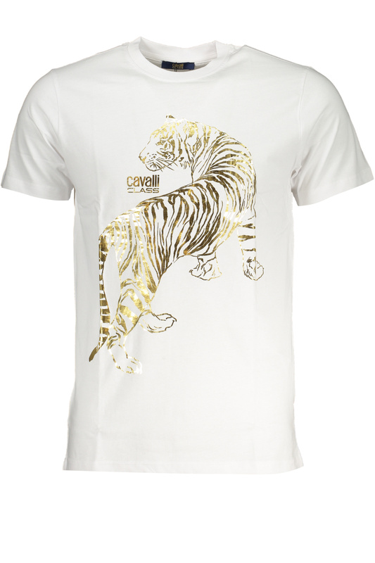 T-SHIRT M�SKI Z KR�TKIM R�KAWEM KLASY CAVALLI BIA�Y
