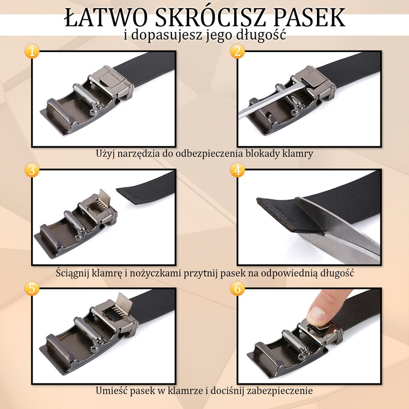 Pasek męski skórzany klamra automatyczna granatowy Beltimore A46 : Kolory - granatowy, Rozmiar pasków - r.100-115 cm