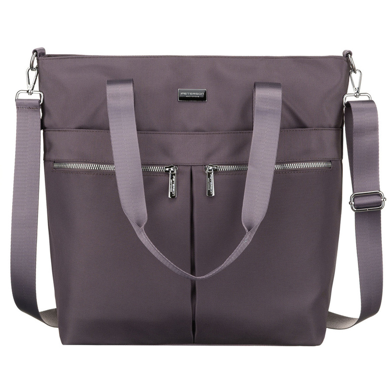 Jednokomorowa shopperka damska z poliestru w szarym kolorze wyposażona w dopinany, regulowany pasek - Peterson