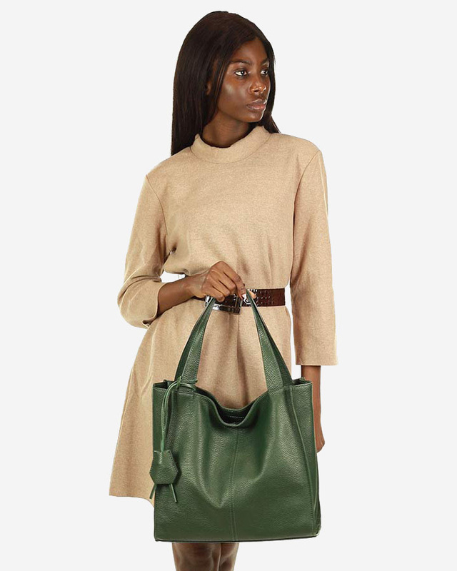 Modna torebka damska skórzany shopper bag - MARCO MAZZINI Portofino Max ciemny zielony