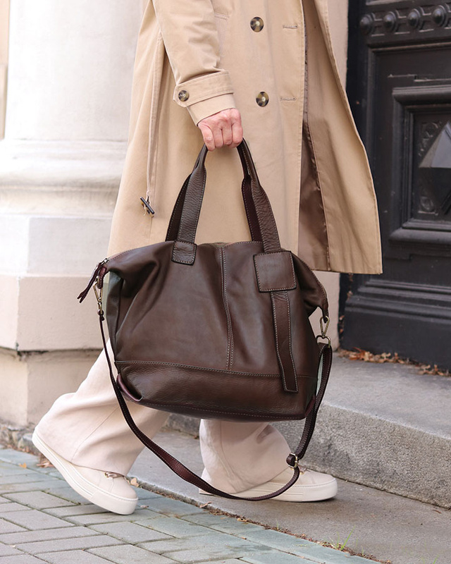 Duża torba shopper A4 z miękkiej włoskiej skóry Marco Mazzini brązowa