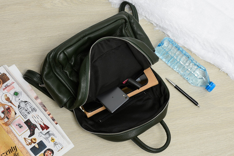 Granatowy Włoski Plecak Skórzany A4 damski dużo kieszeni C79