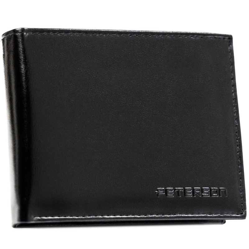 Elegancki, czarny portfel męski ze skóry naturalnej bez zapięcia zewnętrznego - Peterson