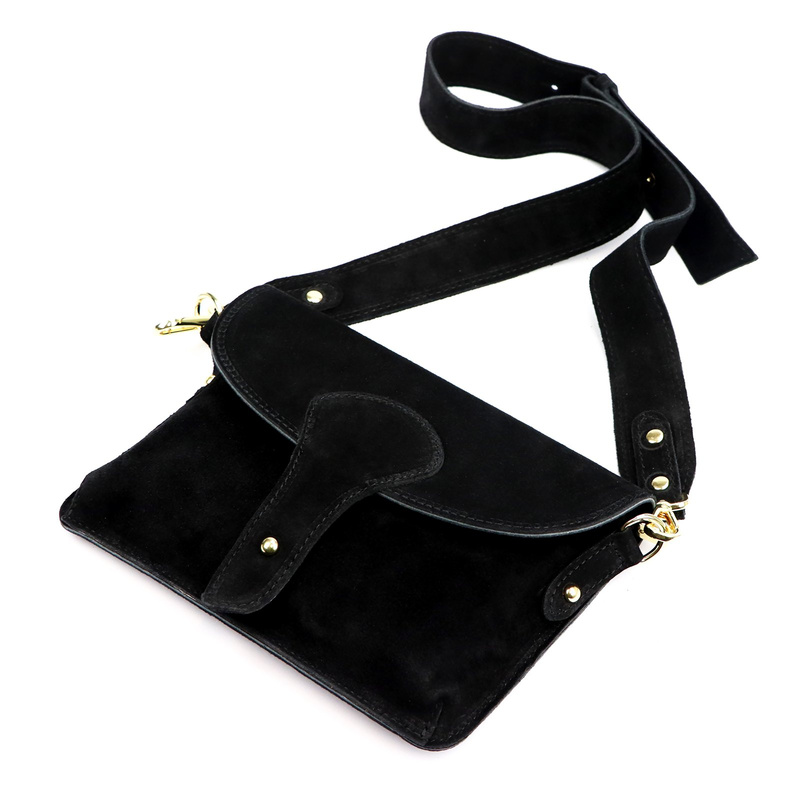 Luka zamszowa damska listonoszka torebka na ramię skórzana z kieszenią